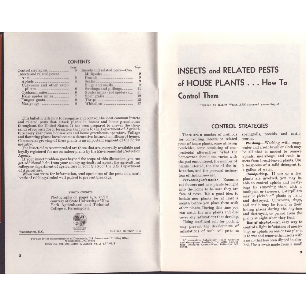 USDA Insects and Related Pests of House Plants Bulletin 67 Revised 1977 Booklet - Picture 3 of 3
